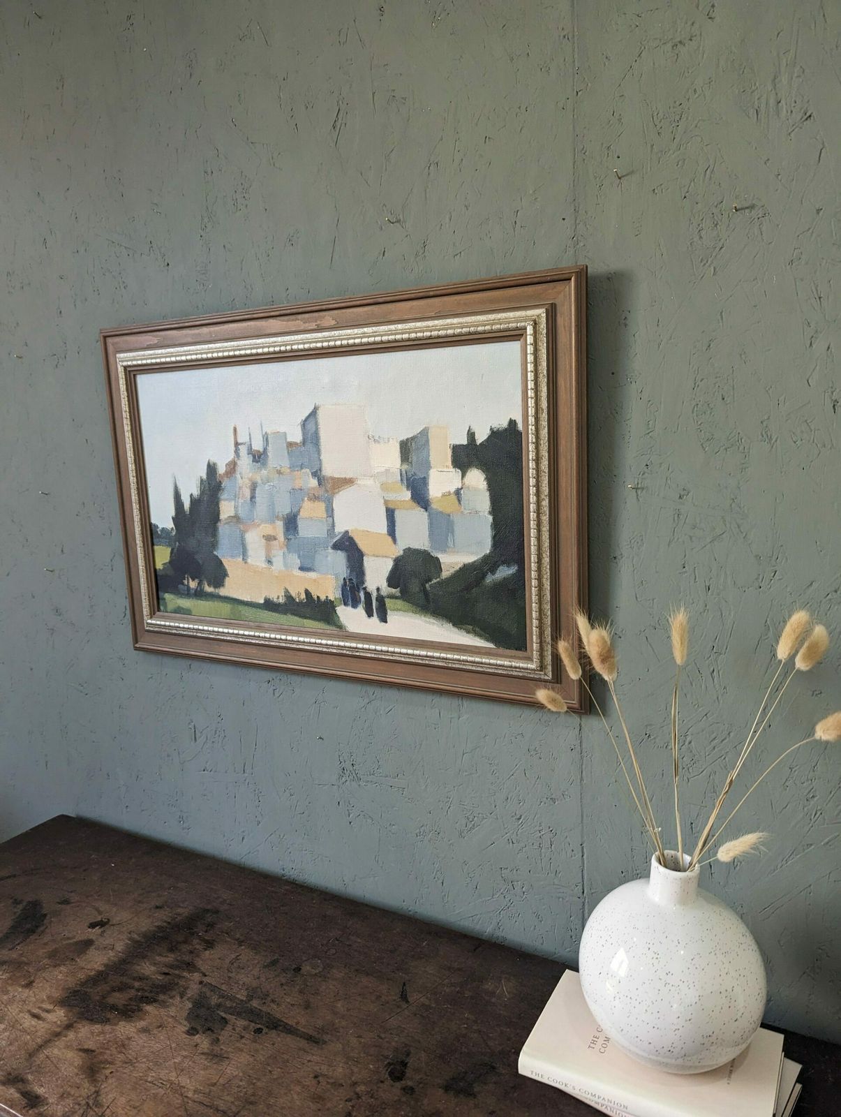 Stig Wernheden, Swedish Mid Century Cityscape Oil Painting, City Stroll, Framed photo Art