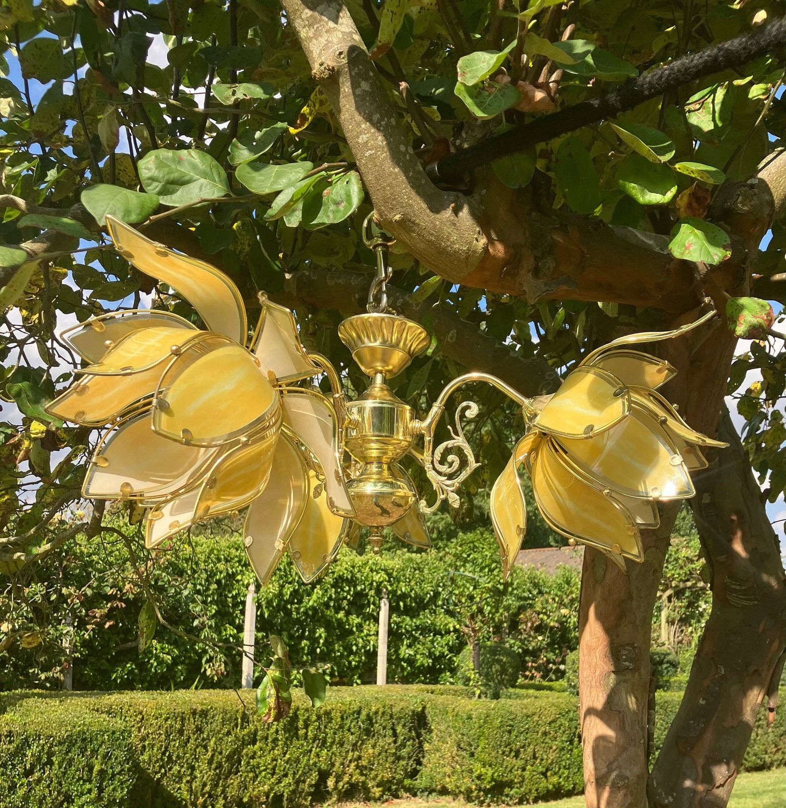 Hollywood Regency Yellow Lotus Flower Chandelier photo furniture