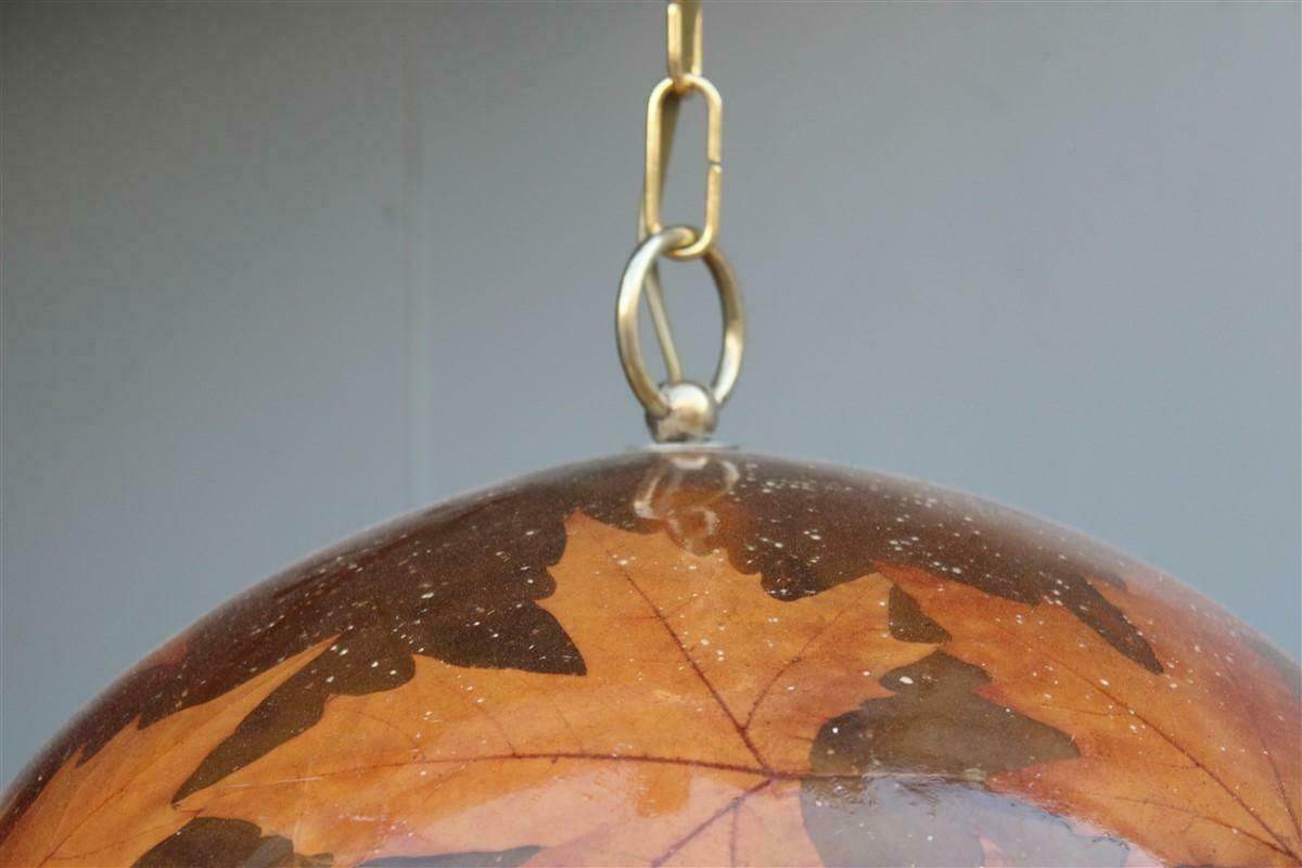 Italian Dome Chandelier In Resin With Plane Leaves Design 1970 Brass photo buy
