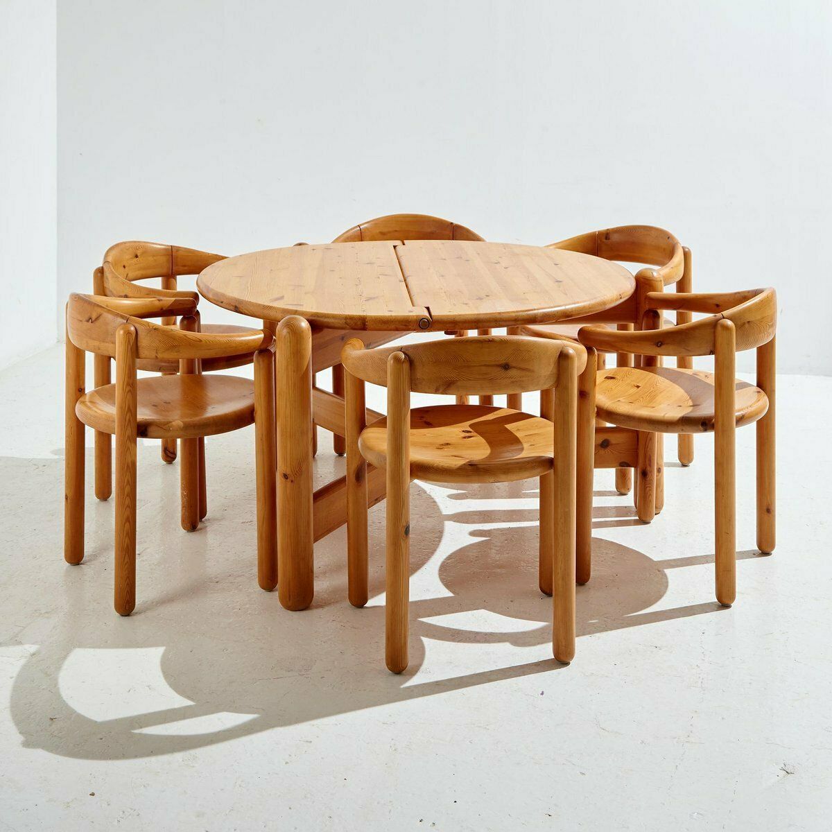 Pinewood Dining Set By Rainer Daumiller For Hanex, 1980s, Set Of 7