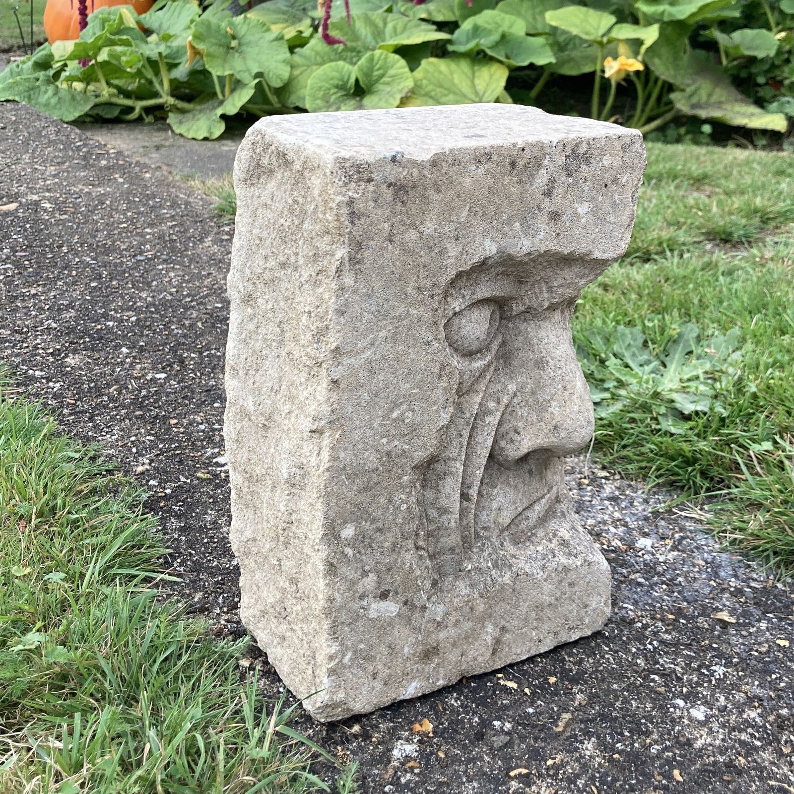 Well Carved Stone Face, Circa 1940 photo Garden Decor