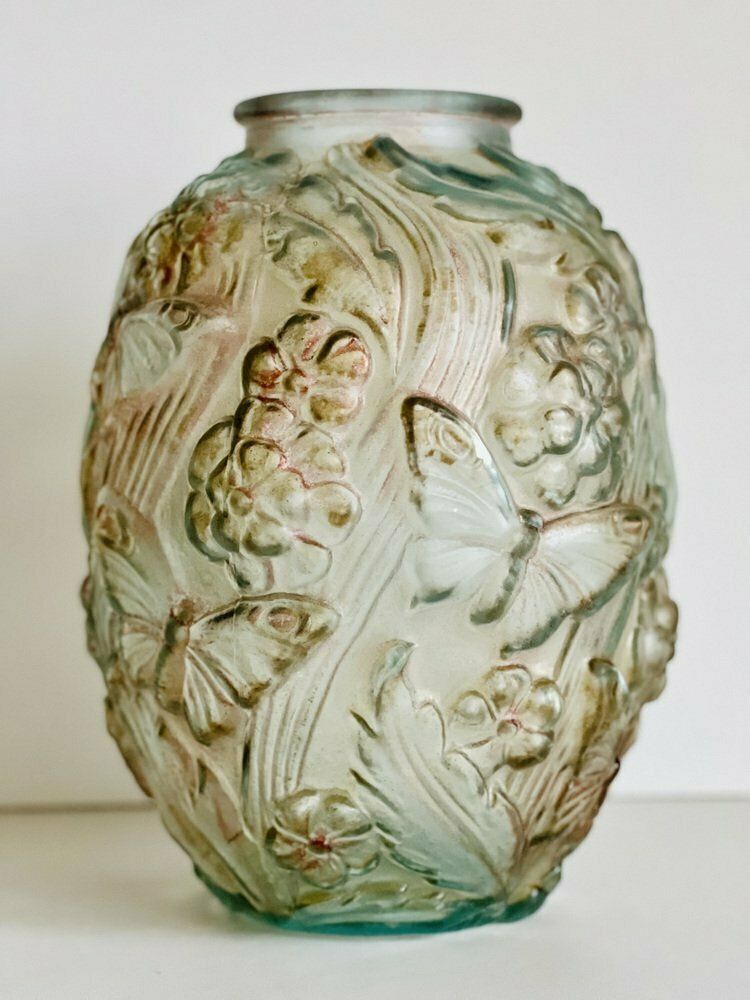 Large Art Deco Satin Pressed Glass Vase, 1930s