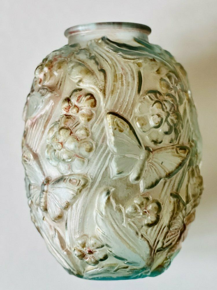 Large Art Deco Satin Pressed Glass Vase, 1930s photo buy
