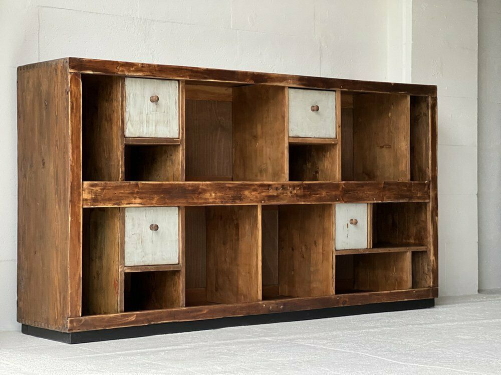 Industrial Wooden Shelf With Four Drawers And Shelves