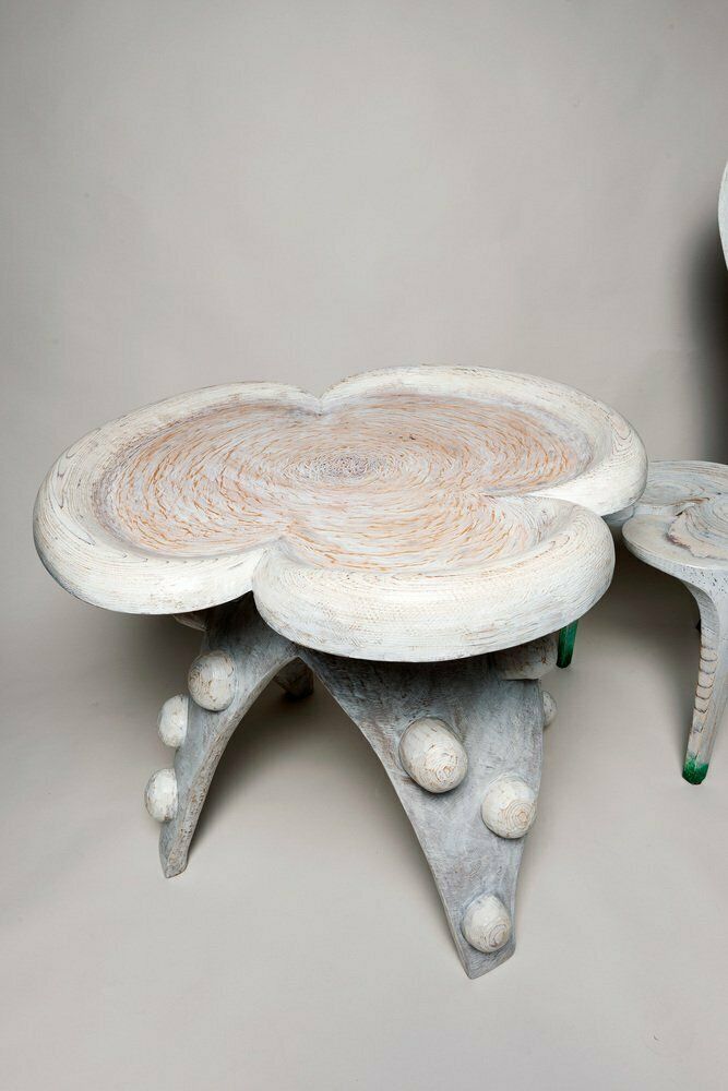Swiss Carved Wood Alice Dining Table And Dining Chair By Yves Boucard, Set Of 2 photo for sale