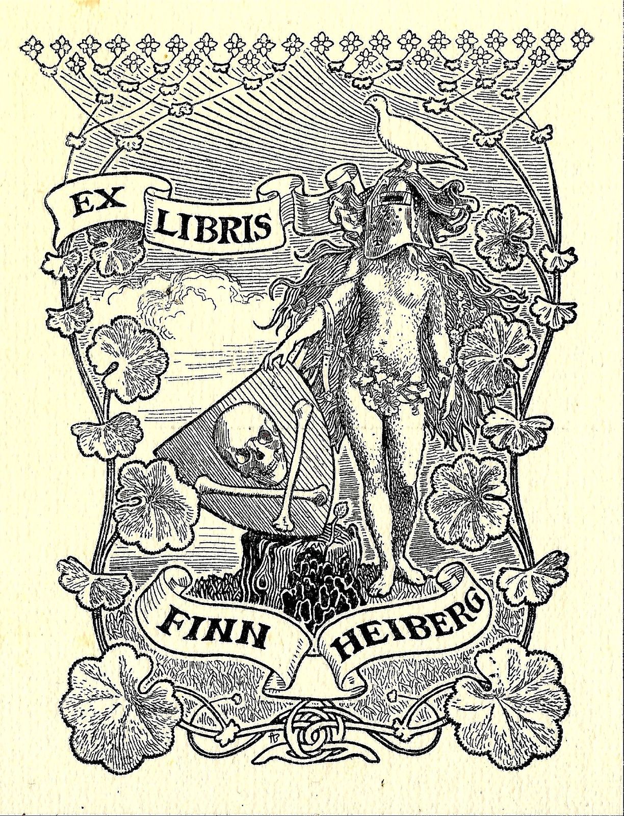 Ex Libris, Finn Heiberg, Original Woodcut, Andreas Bloch, 1904