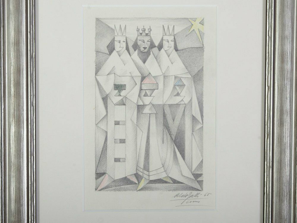 Aldo Galli, Three Kings, 1965, Pencil On Paper, Framed photo for sale