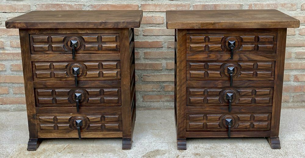 Spanish Nightstands With Four Drawers And Iron Hardwares, 1950s, Set Of 2 photo for sale