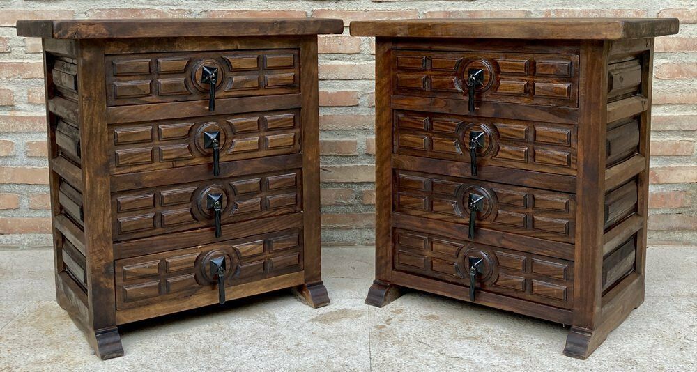 Spanish Nightstands With Four Drawers And Iron Hardwares, 1950s, Set Of 2 photo Furniture