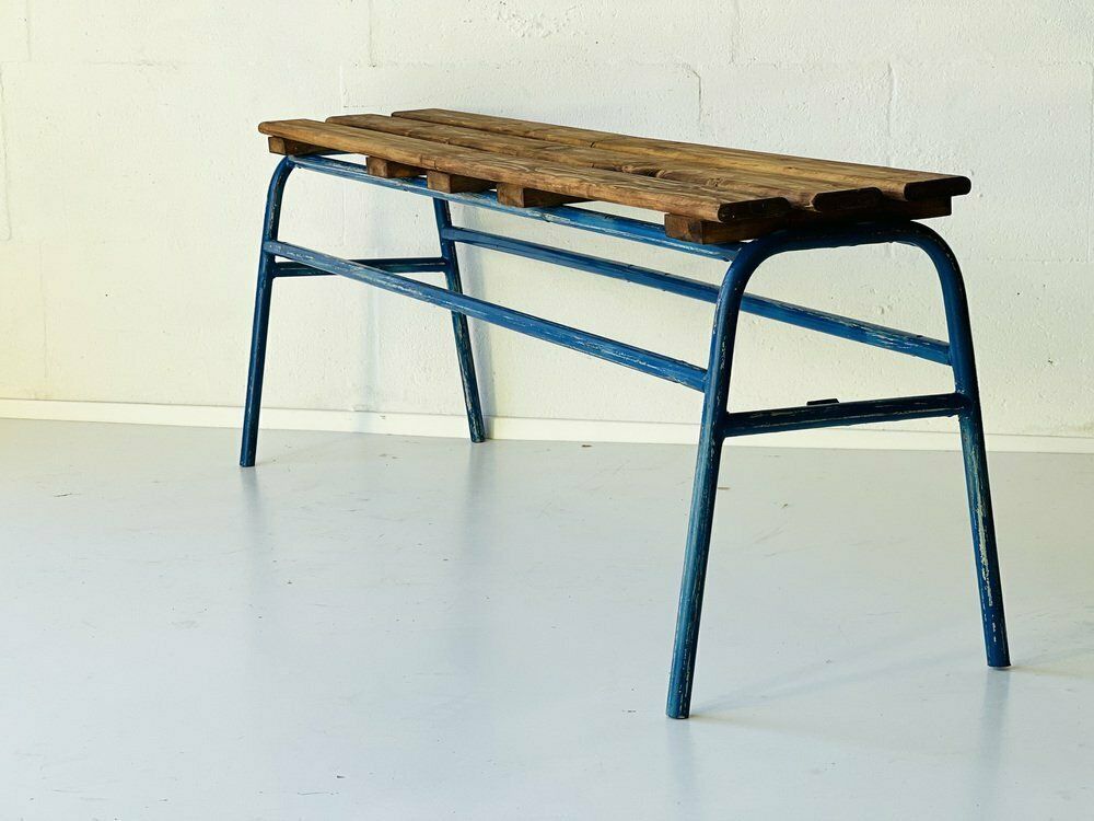 Metal And Pine Bench, 1970s, Vintage
