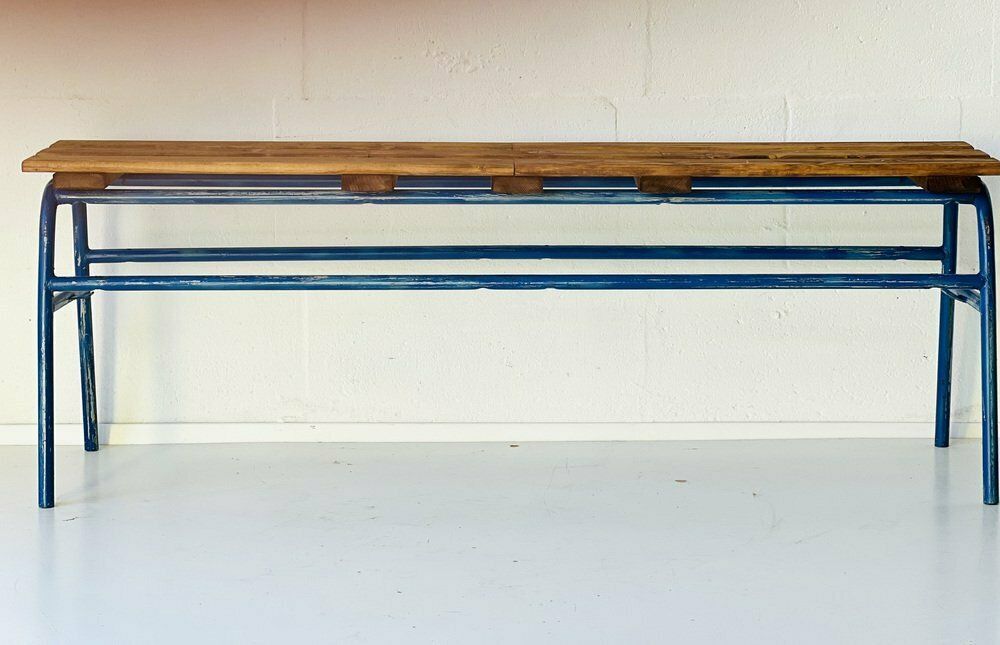 Metal And Pine Bench, 1970s, Vintage photo vinterior