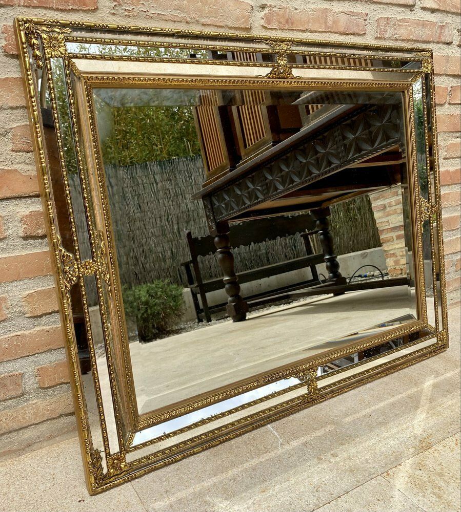 French Directoire Gilded Carved Wood Wall Mirror, 1940s photo vinterior