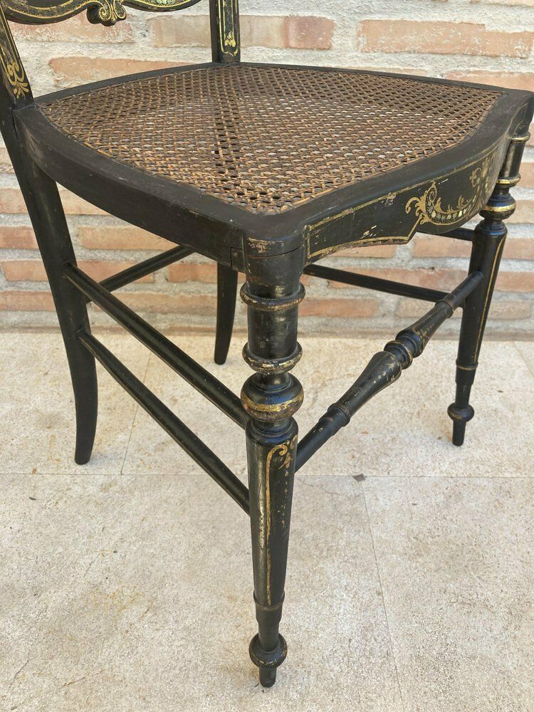 Elizabethan Chairs In Lacquered Black, 1840, Set Of 2 photo Furniture