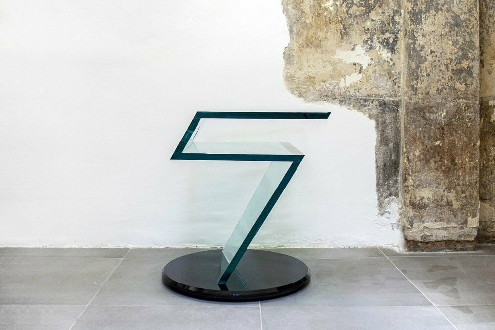 Black And Transparent Glass Swivel Console, Italy, 1980s