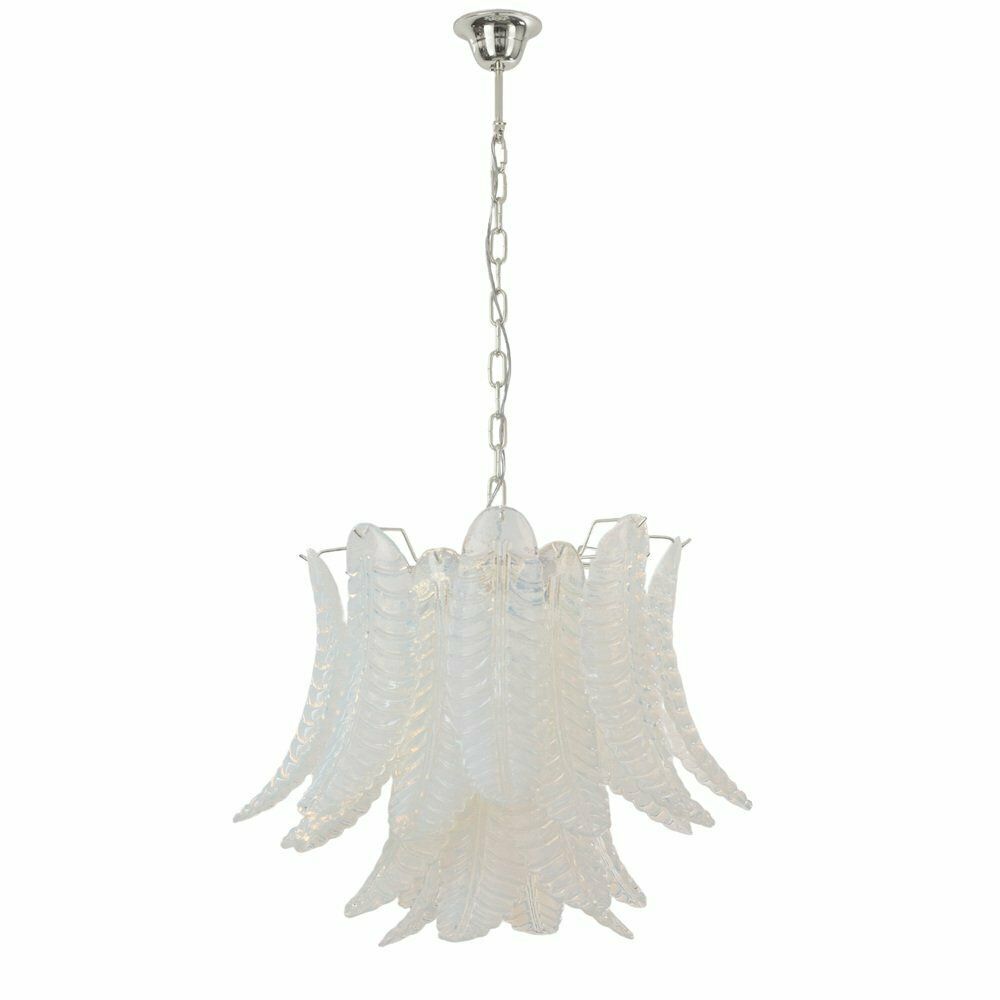 Murano Glass Pendant Chandelier With Opaline Leaves, Italy, 1990s