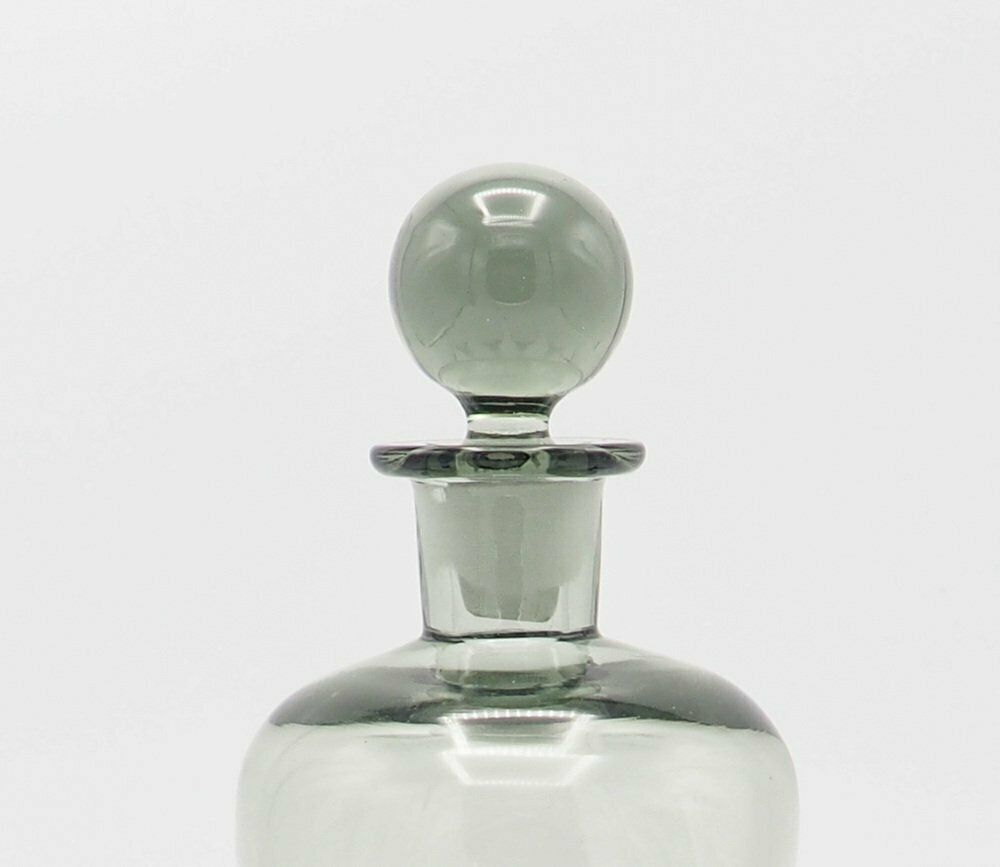 Decanter And Cordial Glasses In Grey Smoked Glass From Holmegaard Denmark, 1950s, Set Of 7 photo vintage