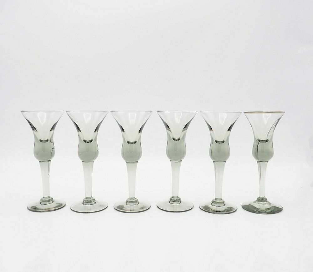 photo for sale Decanter And Cordial Glasses In Grey Smoked Glass From Holmegaard Denmark, 1950s, Set Of 7