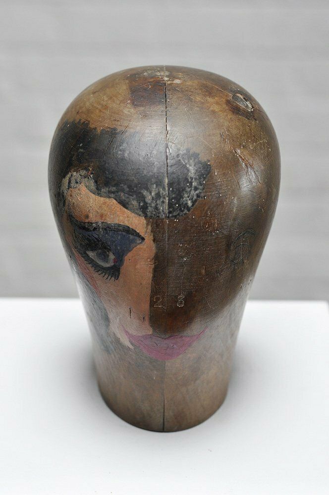 Surrealist Bauhaus Wooden Head Sculpture, 1920s photo vintage
