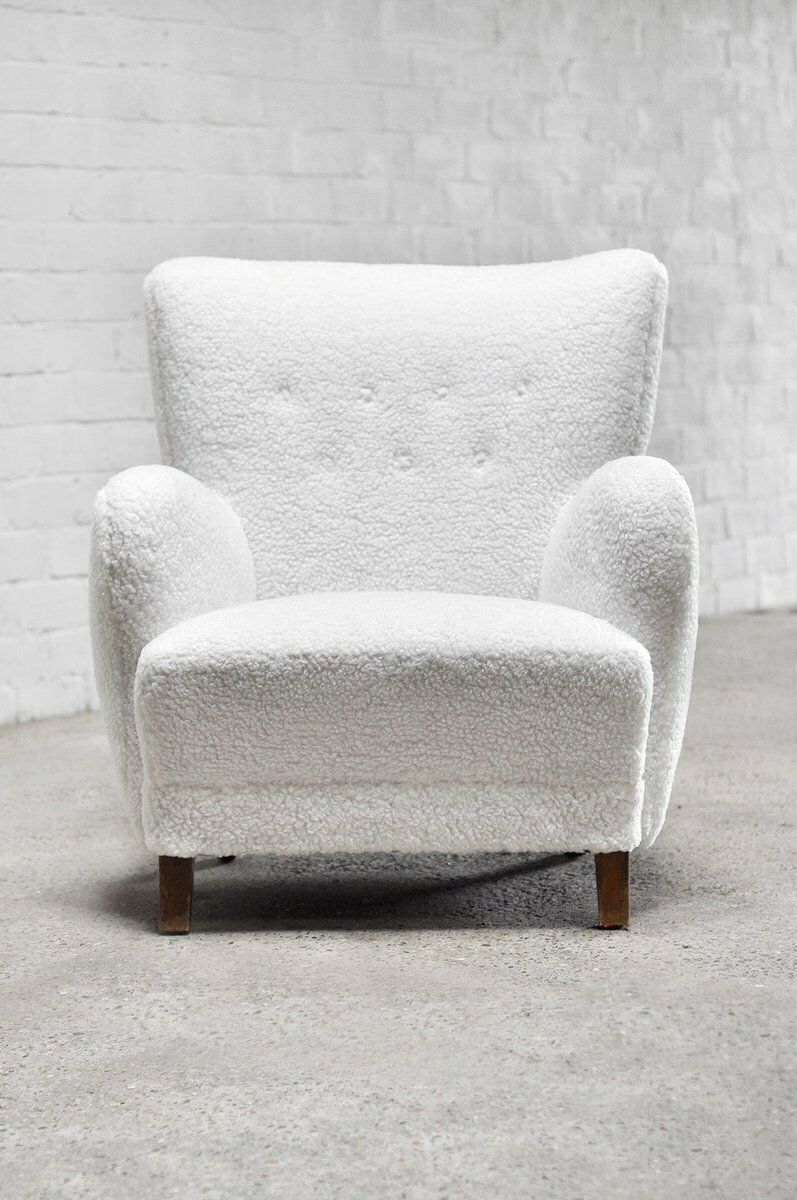 Model 1669 Lounge Chair In White Wool From Fritz Hansen, Denmark, 1940s photo 5787.0
