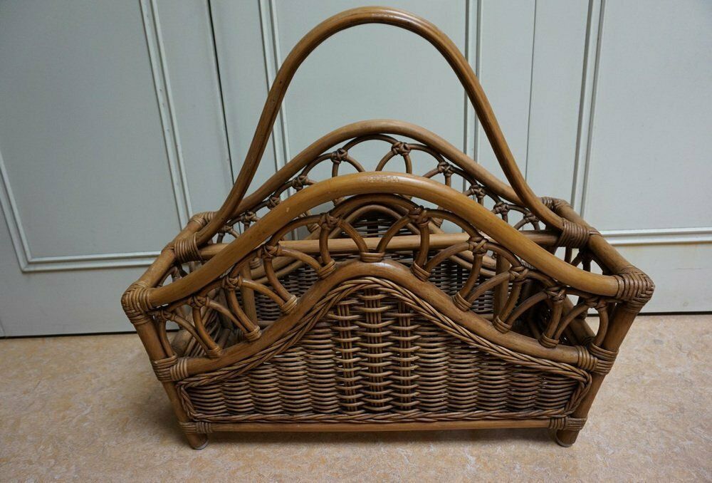 Mid Century Italian French Riviera Bamboo & Rattan Magazine Rack, 1960s photo Home Decor
