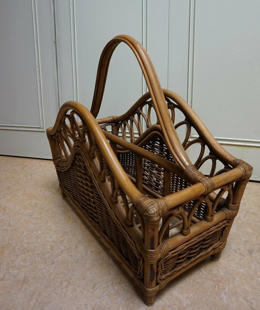 photo for sale Mid Century Italian French Riviera Bamboo & Rattan Magazine Rack, 1960s