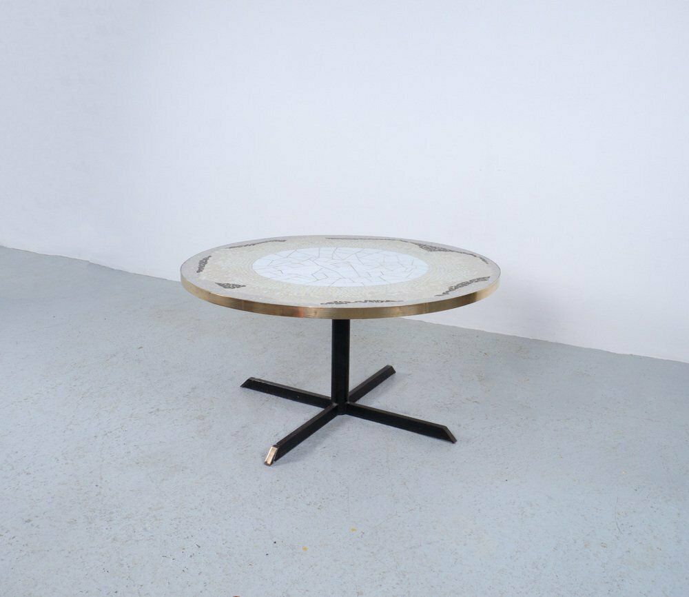 Mosaic And Brass Coffee Table Attributed To Berthold Müller, 1950s photo vintage