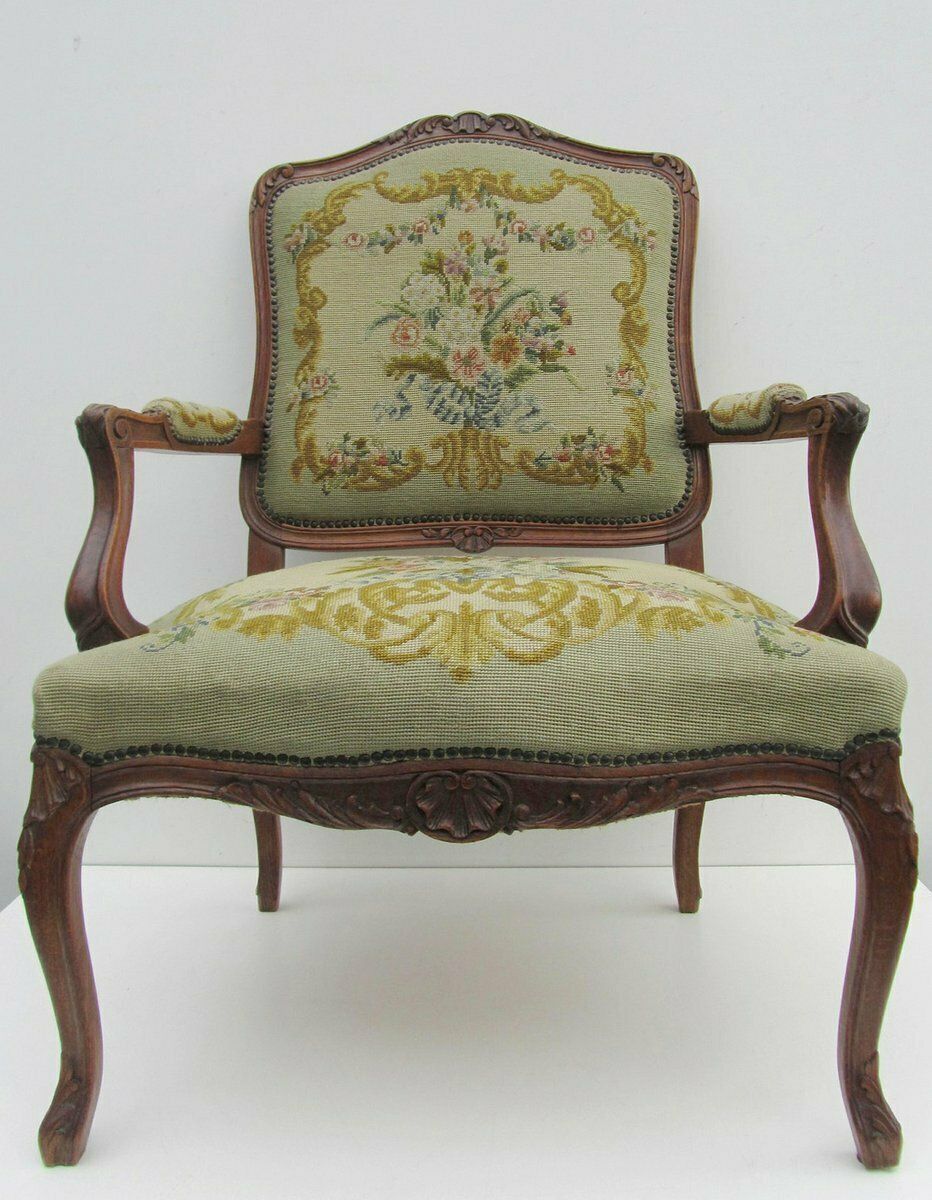 Antique Louis XV Style Carved Oak Armchair, 19th Century photo Furniture