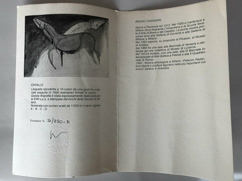 Bruno Cassinari Cavallo 1980s Original Lithograph photo Art