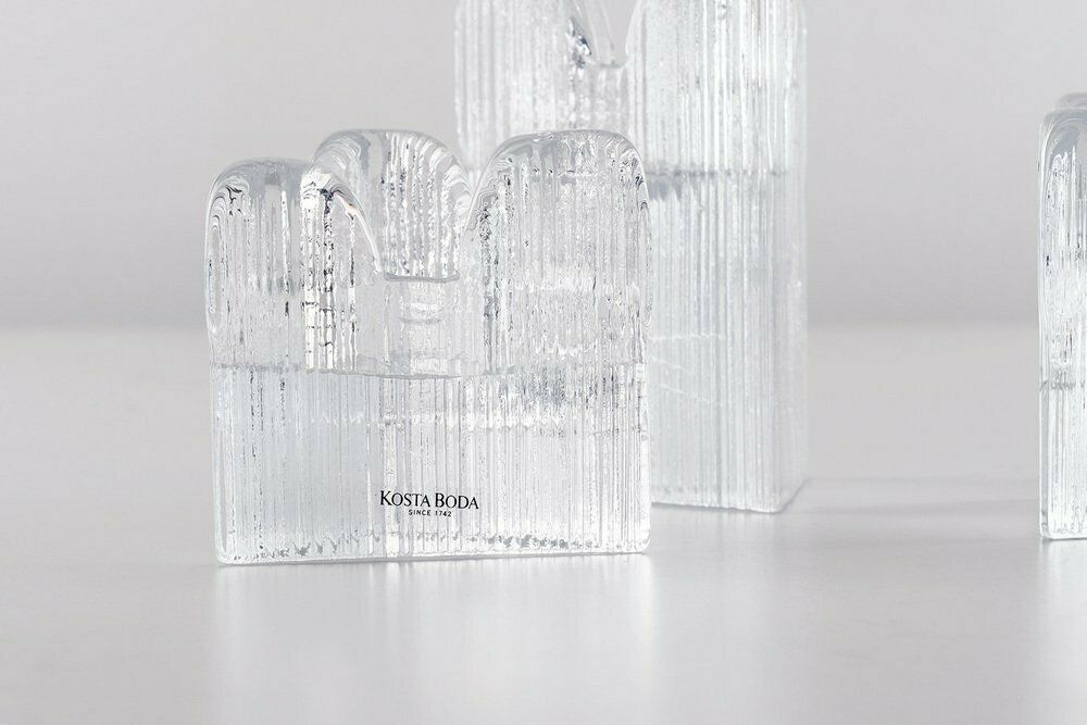 Glass Textured Ice Effect Candleholders From Kosta Boda, Sweden, Set Of 3 photo for sale