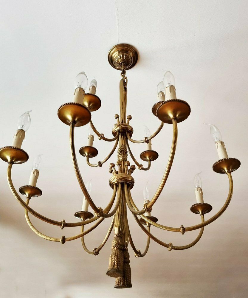Louis XVI 12 Light Chandelier With Tassels In Gilt Bronze photo furniture
