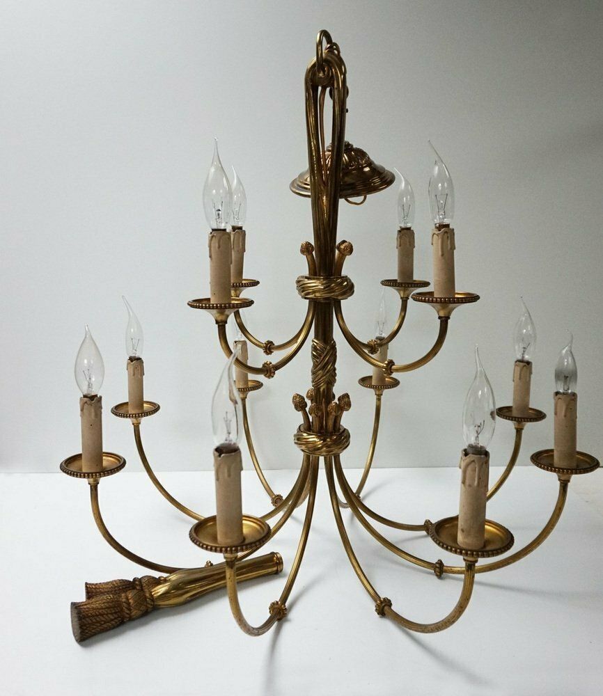photo vinterior Louis XVI 12 Light Chandelier With Tassels In Gilt Bronze