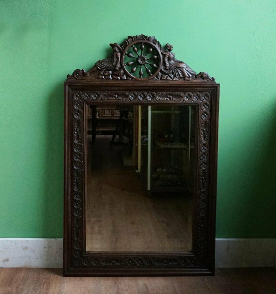 Breton Wall Mirror In Carved Oak, France, 1900s photo vinterior