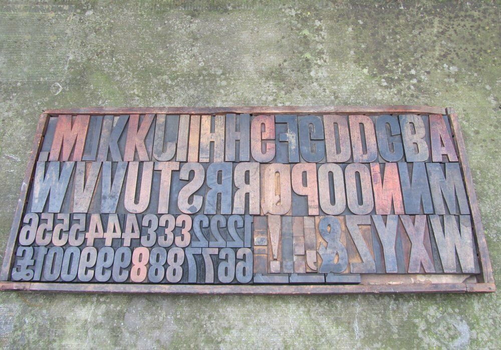 Vintage Industrial Wooden Letters & Numbers Printing Blocks, 1930s photo furniture