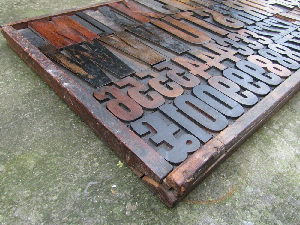 Vintage Industrial Wooden Letters & Numbers Printing Blocks, 1930s photo Home Decor