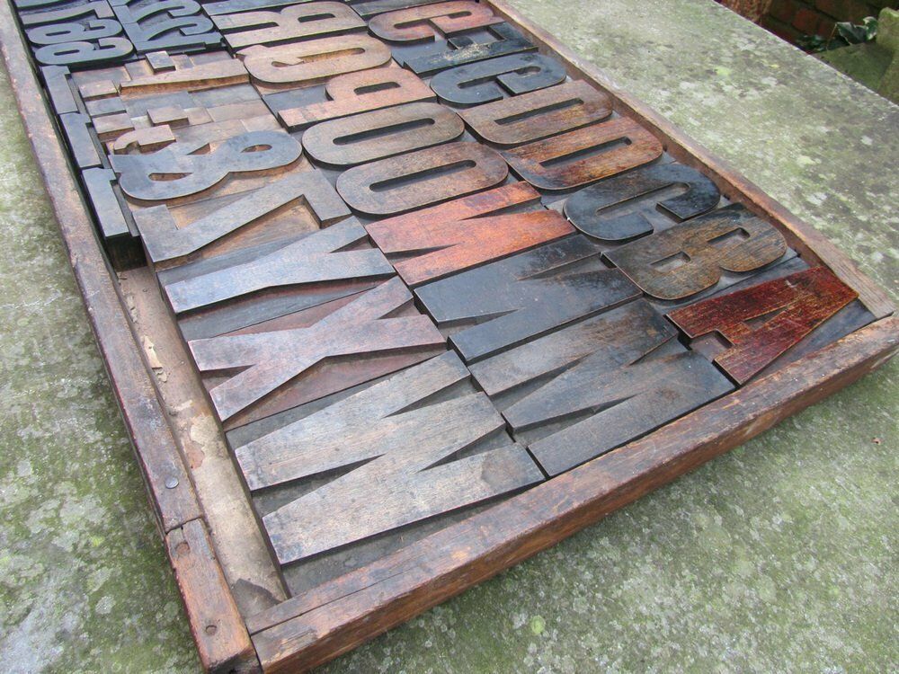 Vintage Industrial Wooden Letters & Numbers Printing Blocks, 1930s photo vintage