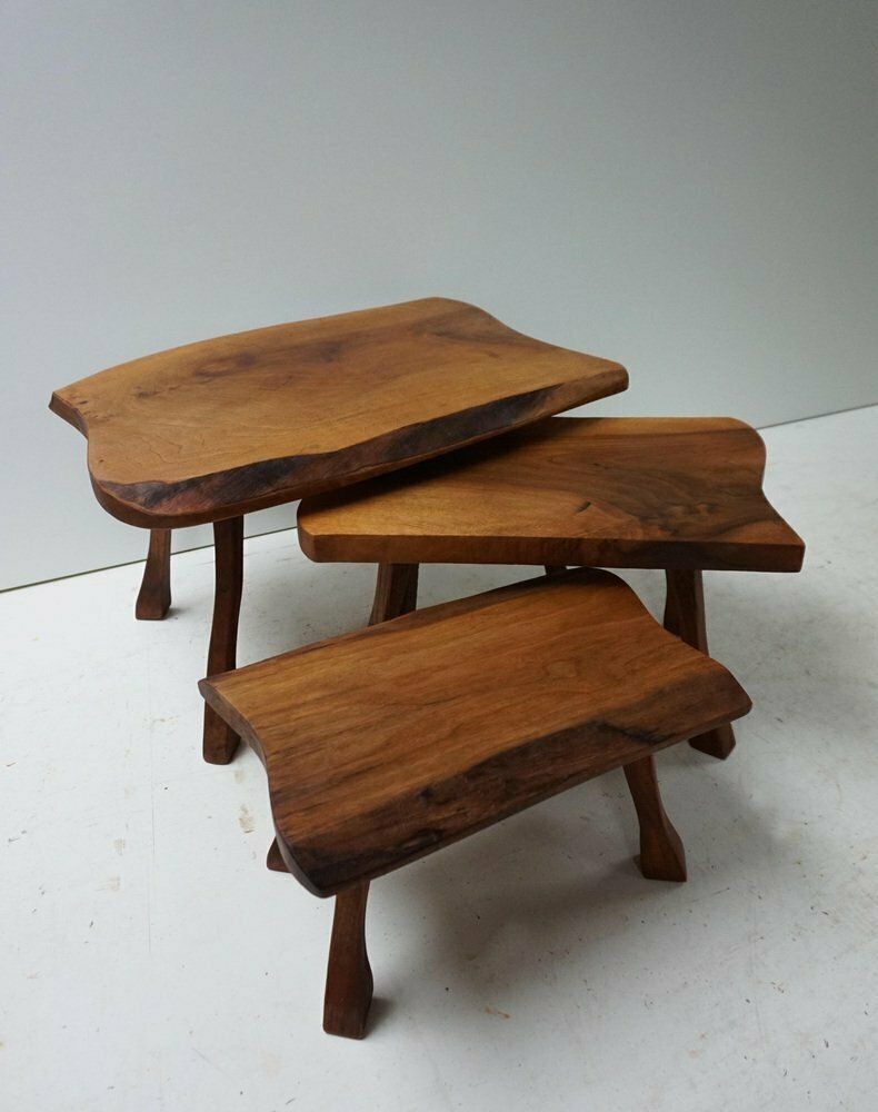 Brutalist Wabi Sabi Tree Trunk Nesting Tables, Holland, 1960s, Set Of 3