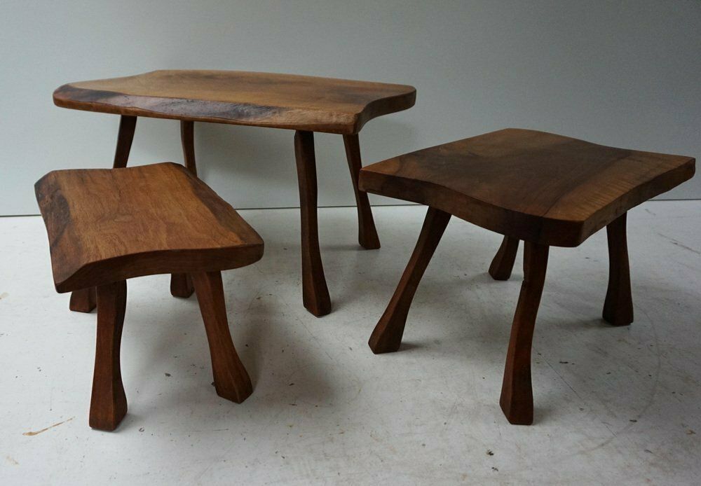 Brutalist Wabi Sabi Tree Trunk Nesting Tables, Holland, 1960s, Set Of 3 photo furniture