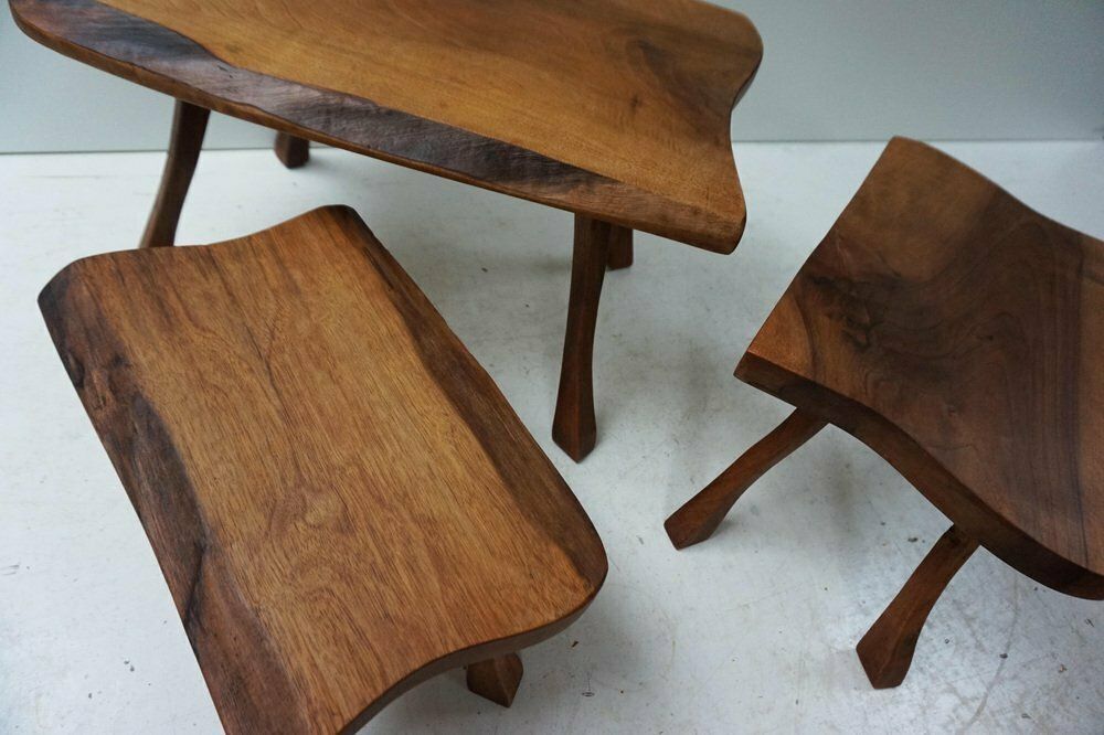 Brutalist Wabi Sabi Tree Trunk Nesting Tables, Holland, 1960s, Set Of 3 photo Furniture