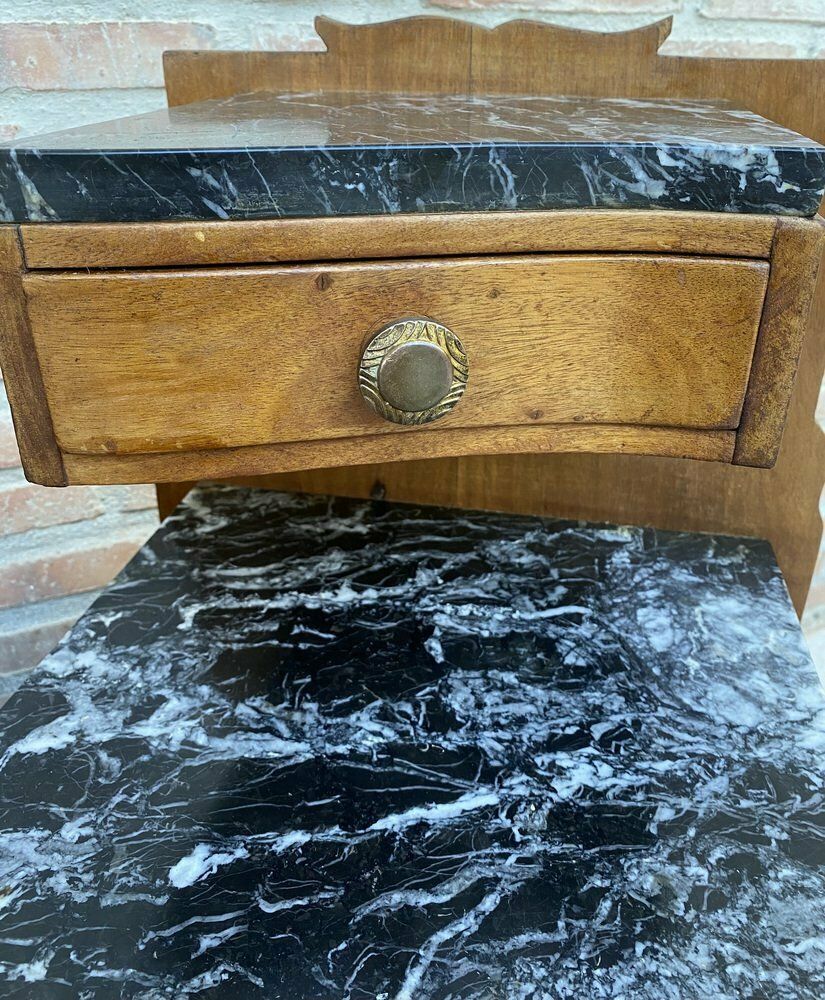 Art Nouveau Style Carved Nightstands Or Bedside Tables With Marble Top, 1930, Set Of 2 photo 3992.0