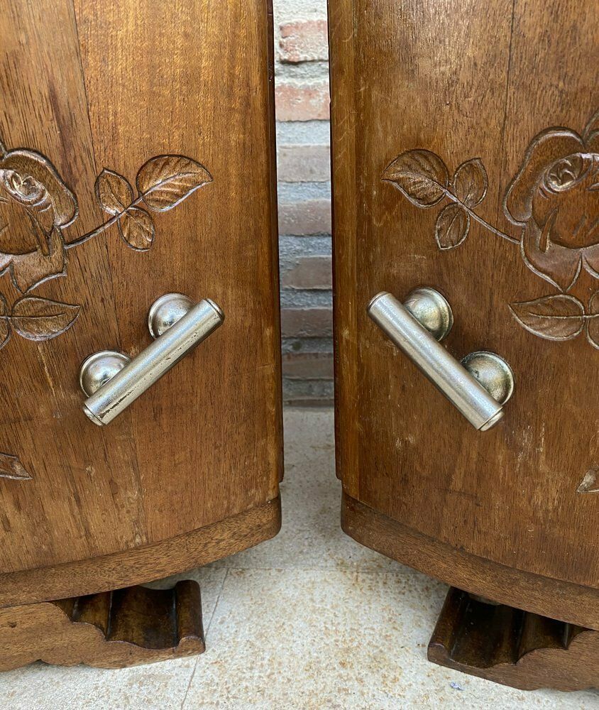 Art Nouveau Style Carved Nightstands Or Bedside Tables With Marble Top, 1930, Set Of 2 photo buy
