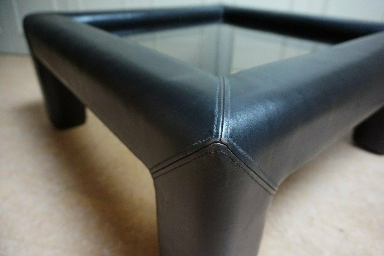 Black Leather With Smoked Glass Coffee Or Side Table From De Sede, Switzerland, 1980s photo for sale