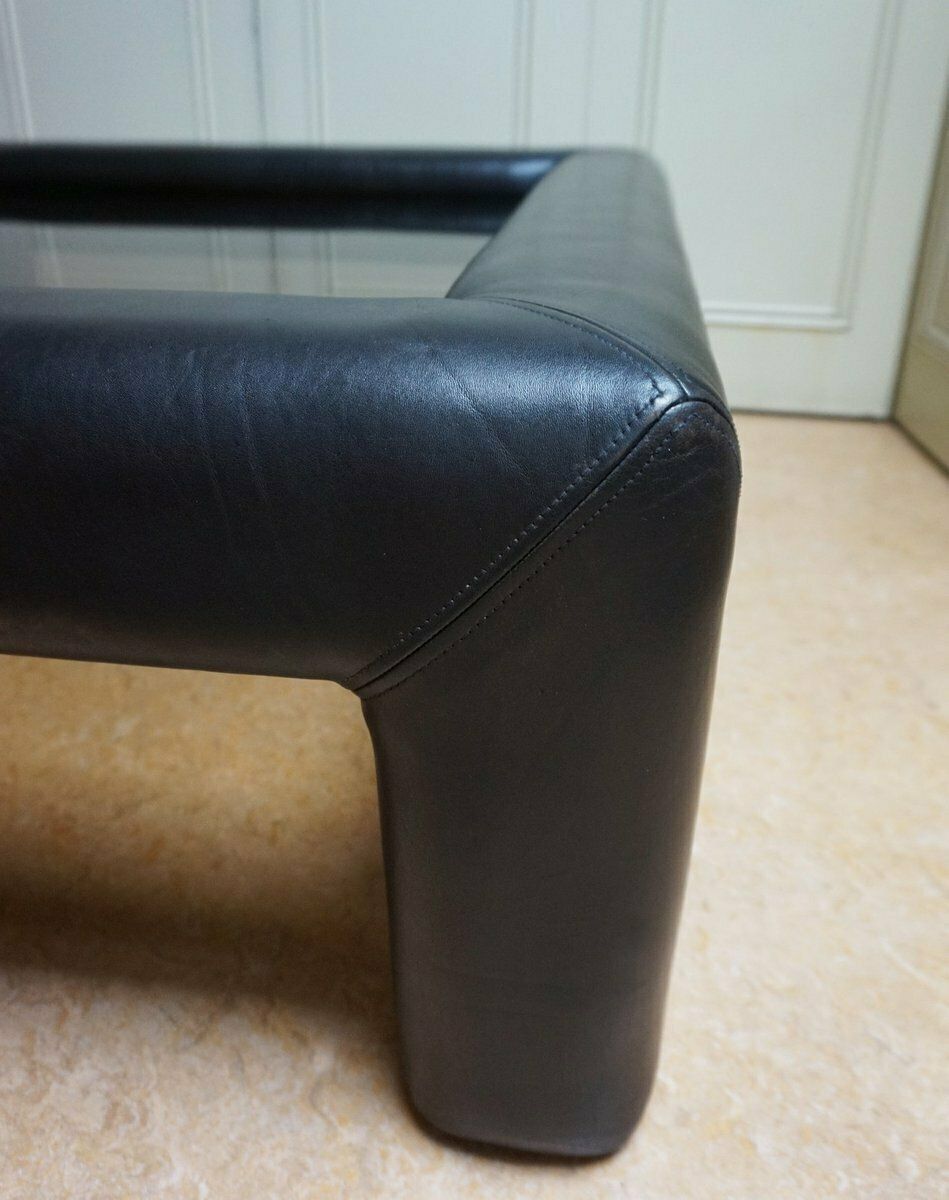 Furniture Black Leather With Smoked Glass Coffee Or Side Table From De Sede, Switzerland, 1980s photo