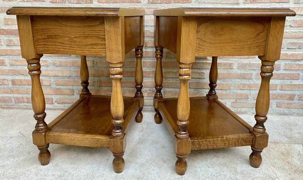 2186.0 20th Century Spanish Nightstands With One Drawer And Iron Hardware And One Open Shelf, 1950s, Set Of 2 photo
