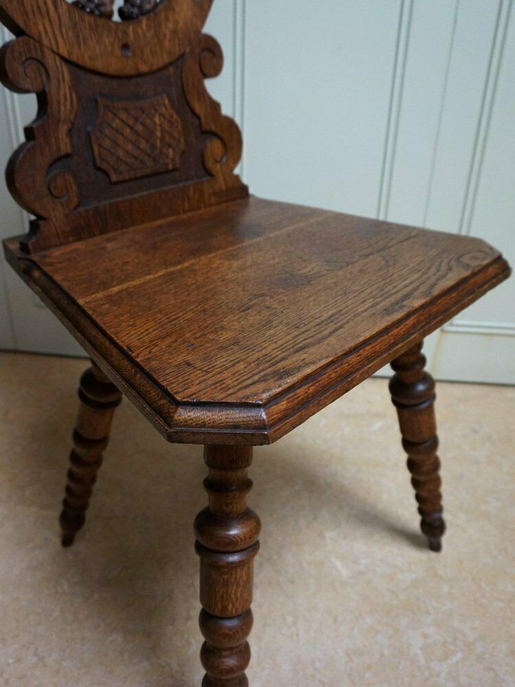 19th Century Swiss Black Forest Hand Carved Oak Side Chair With Standing Lion photo furniture