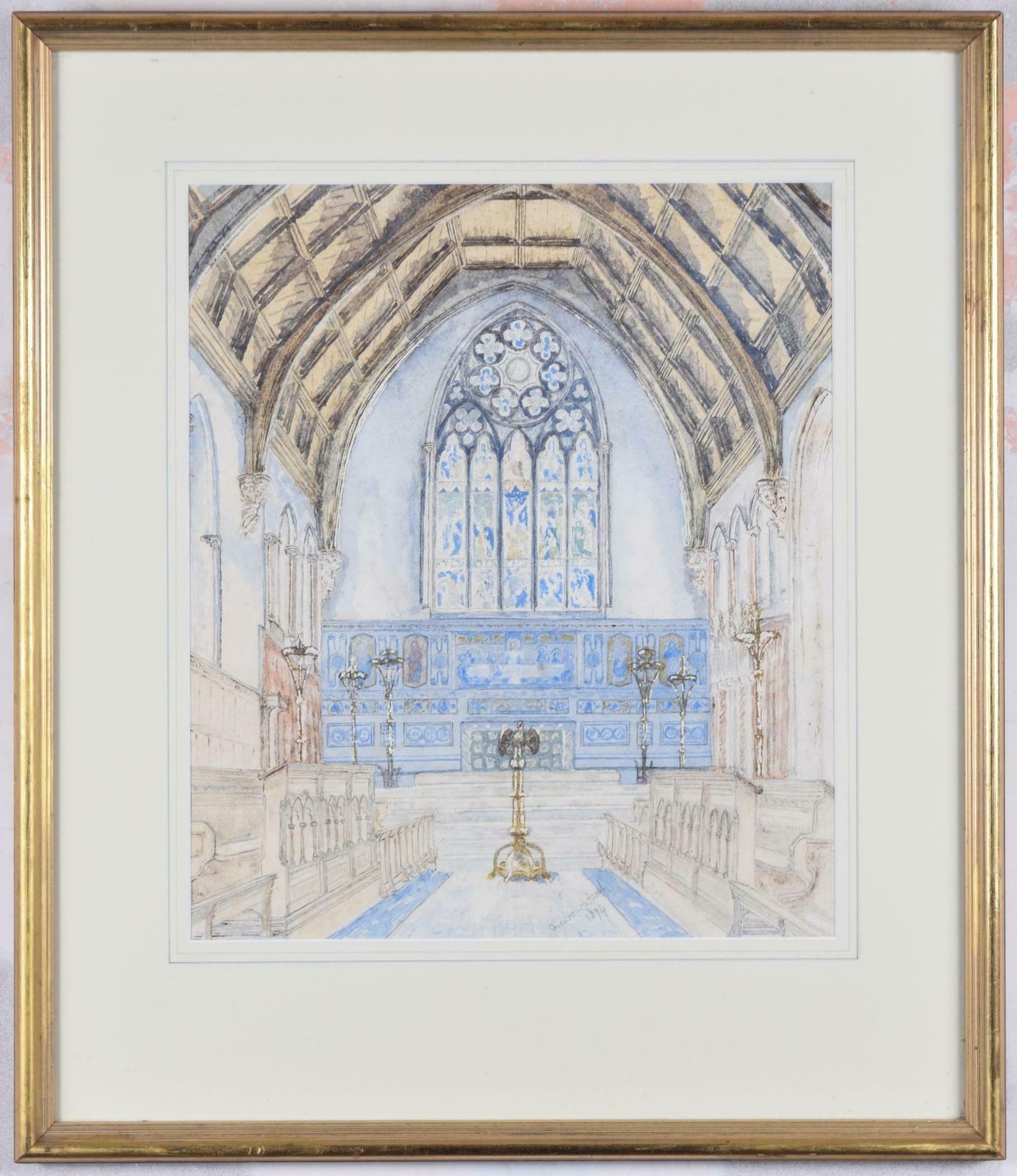 Meadows Frost Charterhouse School Chapel Watercolour By Meadows Frost 1894