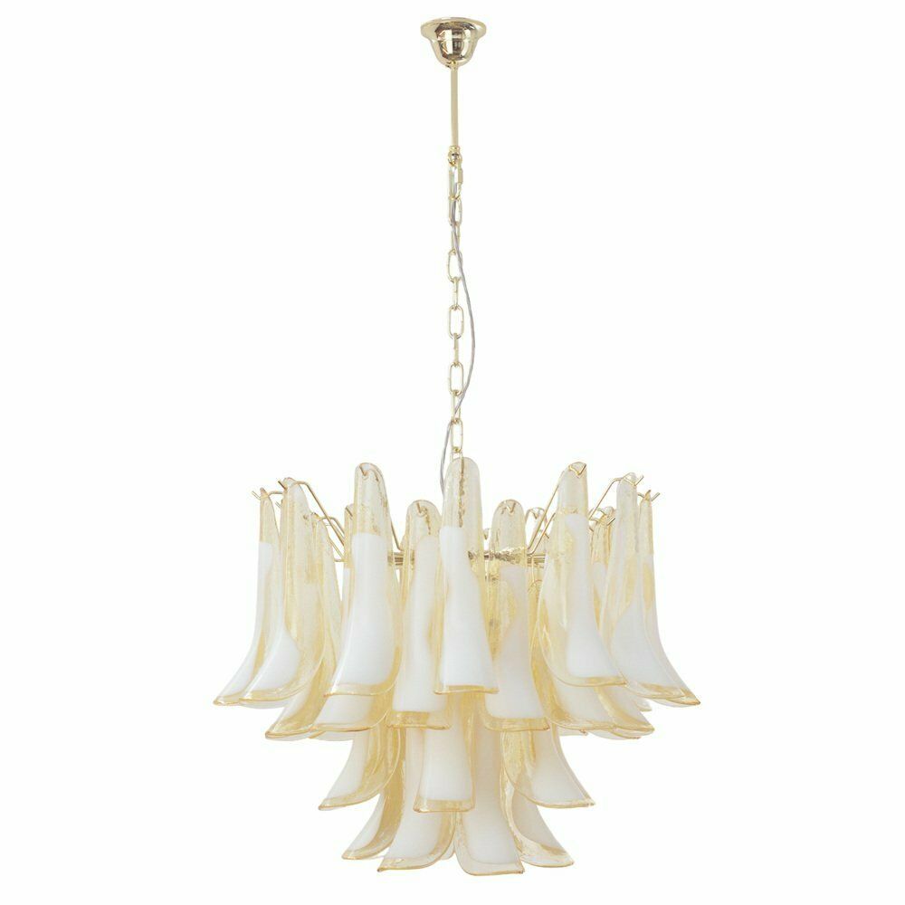 Petal Lamp In Amber And White Murano Glass, Italy, 1990s
