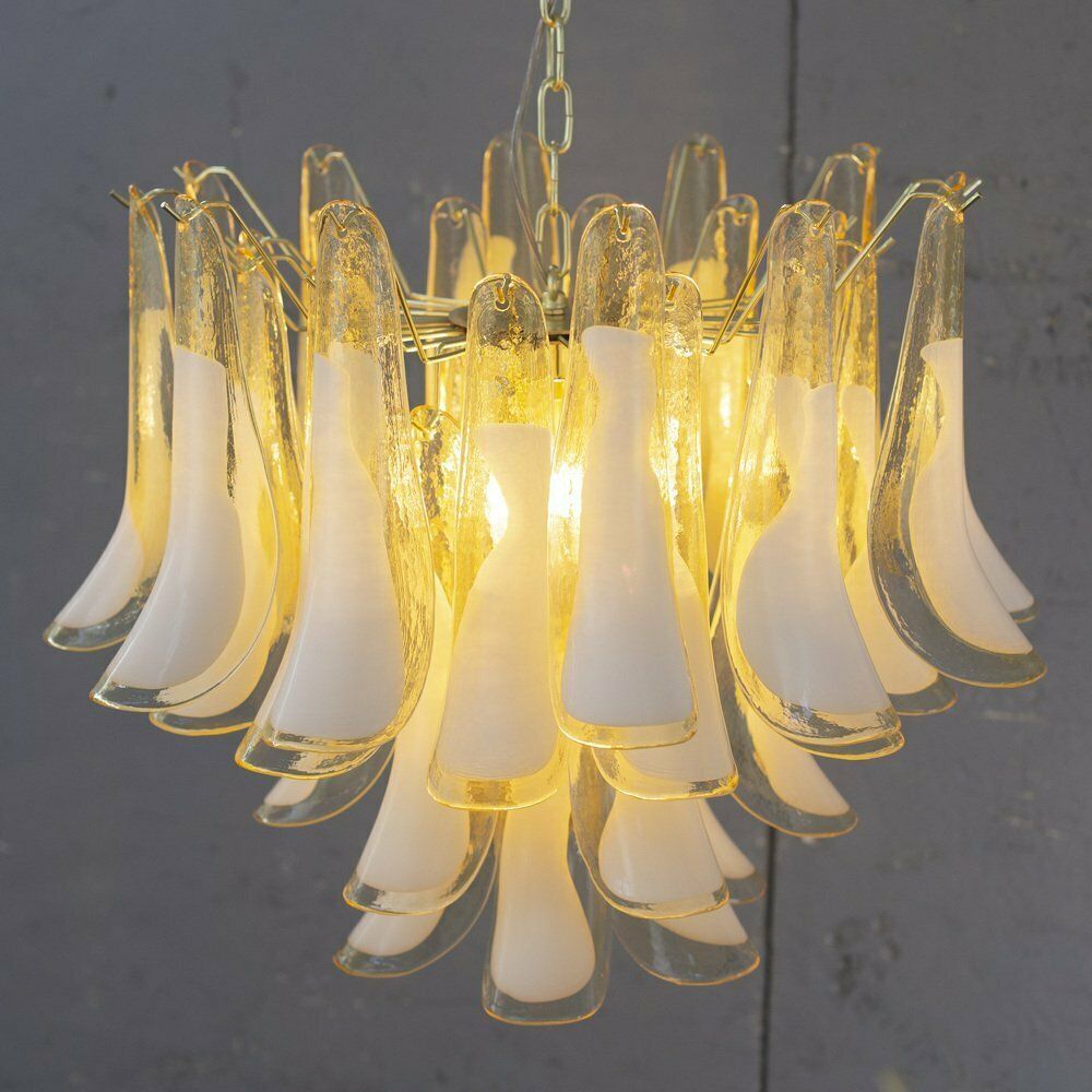 Petal Lamp In Amber And White Murano Glass, Italy, 1990s photo vintage