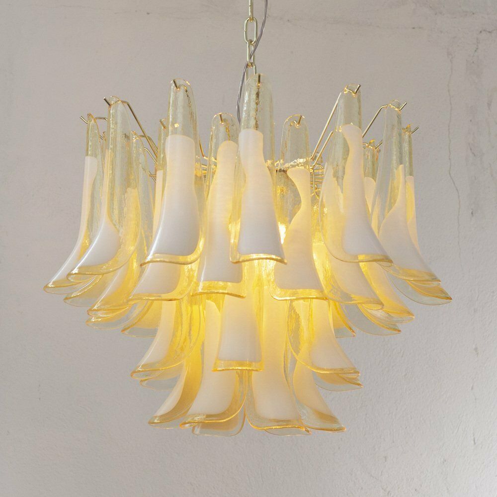 photo furniture Petal Lamp In Amber And White Murano Glass, Italy, 1990s