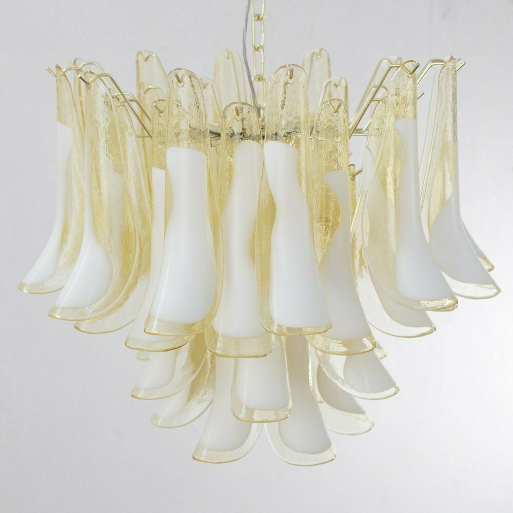 photo for sale Petal Lamp In Amber And White Murano Glass, Italy, 1990s
