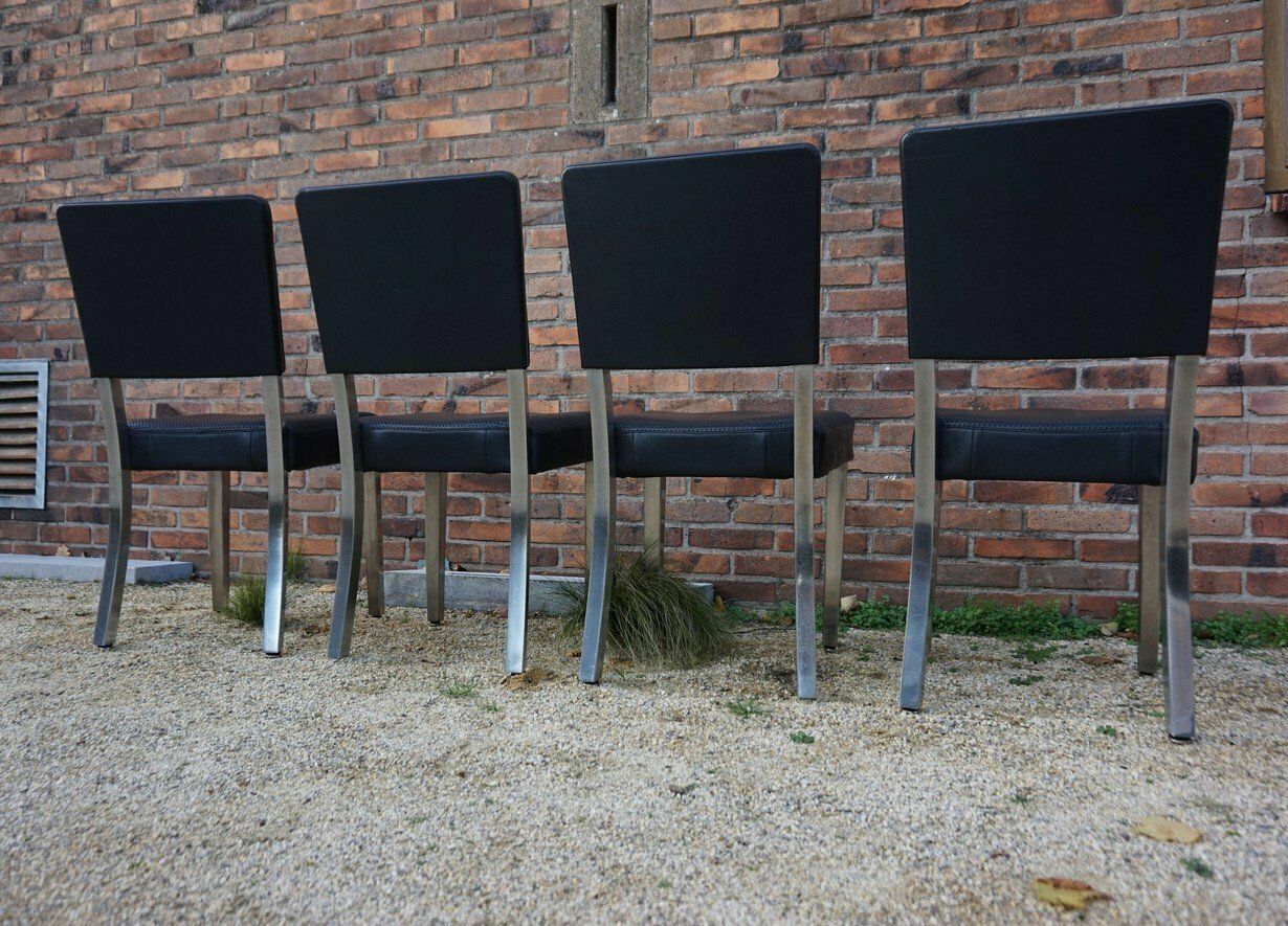 Art Deco Machine Age Industrial Chrome & Leatherette Dining Chairs, 1950s, Set Of 4 photo 732.0